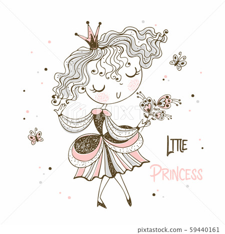 Cute little Princess in Doodle style. Vector 59440161