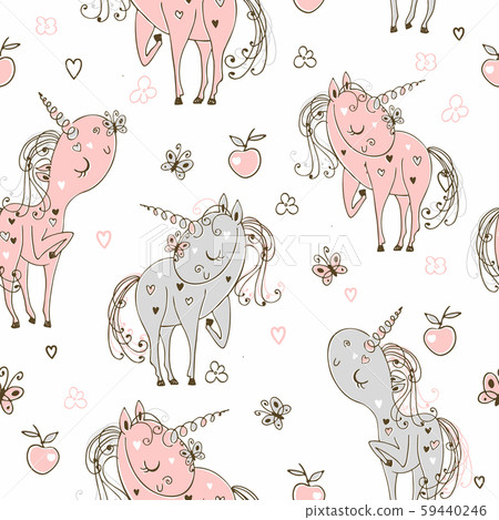 Seamless pattern with cute unicorns. Vector... - Stock Illustration ...