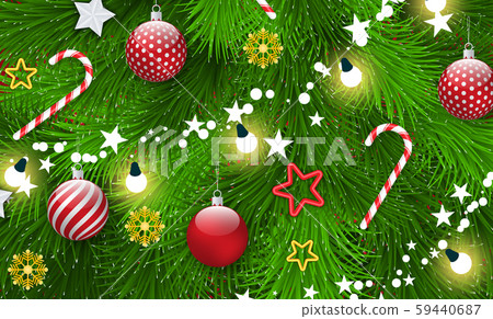 Pine Tree Branches with Garlands and Bauble Toys Pine Tree Branches with Garlands and Bauble Toys 59440687