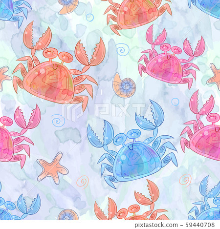 Seamless pattern with cute crabs. Vector.... - Stock Illustration ...