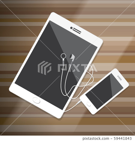 Tablet and Smartphone with Earphone on wood desktop Vector Illustration Tablet and Smartphone with Earphone on wood desktop Vector Illustration 59441843