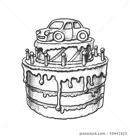 Birthday Cake Decorated With Car Retro Vector 59441923