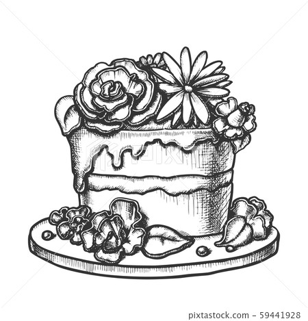 Birthday Cake Decorated With Flowers Ink Vector Birthday Cake Decorated With Flowers Ink Vector 59441928