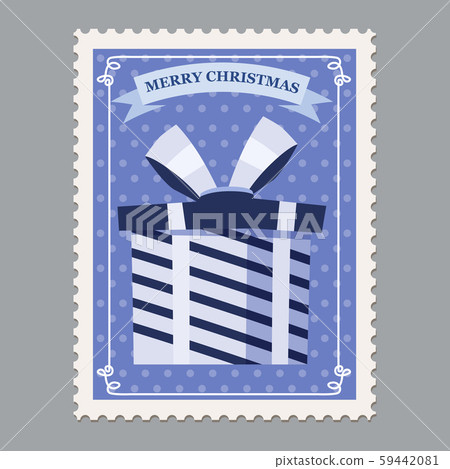 Merry Christmas retro postage stamp with gift box. Vector illustration isolated Merry Christmas retro postage stamp with gift box. Vector illustration isolated 59442081