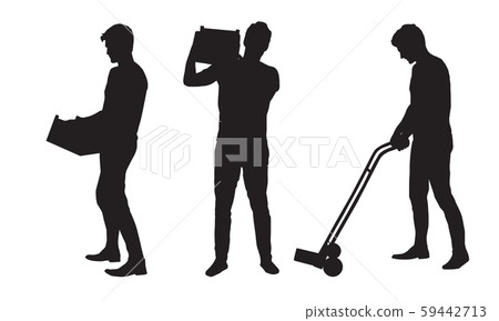Set silhouette of a man carrying a box and 59442713