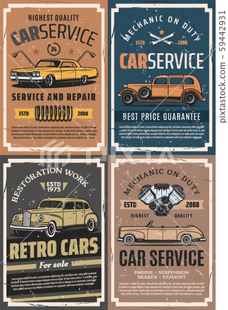 Retro Cars With Spare Parts Garage Service Stock Illustration 59442931 Pixta