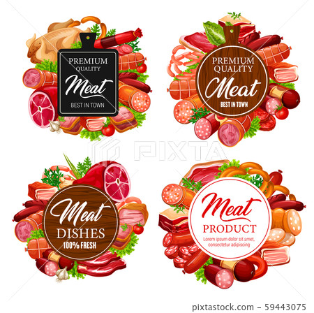 Meat, beef and pork sausages, ham, salami, bacon Meat, beef and pork sausages, ham, salami, bacon 59443075