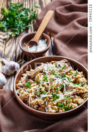 rustic style of wild mushrooms Creamy risotto rustic style of wild mushrooms Creamy risotto 59443118