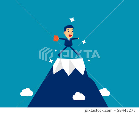 Businessman at the top mountain. Concept cute Businessman at the top mountain. Concept cute 59443275