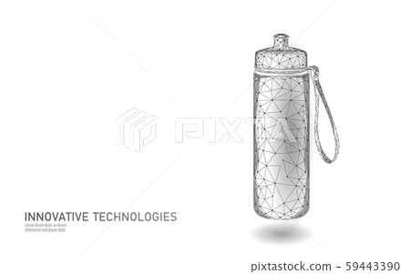 3D water fitness bottle polygonal banner. Aqua liquid package. Plastic isotonic electrolytes drink 59443390