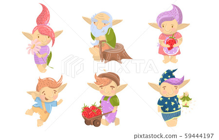 Cute Troll Characters Vector Set. Funny Creatures With Colored Hair Collection 59444197