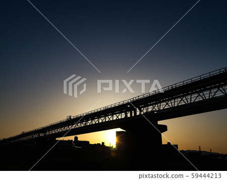 The silhouette of the bridge in the magic hour The silhouette of the bridge in the magic hour 59444213