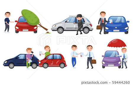People Suffering From Different Car Accidents Vector Illustrations 59444260