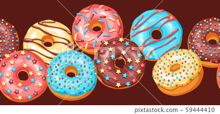 Seamless pattern with glaze donuts and sprinkles. Seamless pattern with glaze donuts and sprinkles. 59444410
