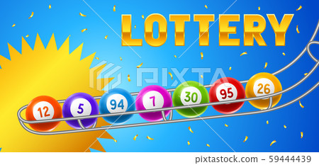 Lottery or bingo card with colored number balls. 59444439