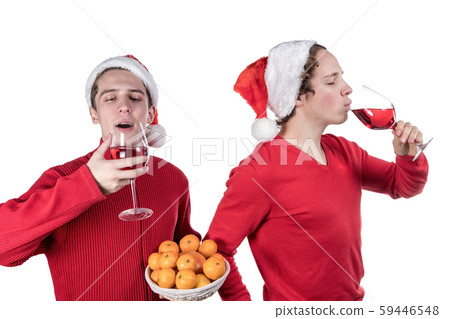 Two funny young men celebrating christmas isolated Two funny young men celebrating christmas isolated 59446548