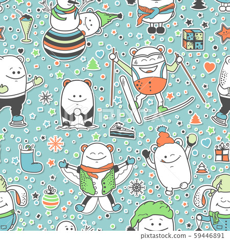 Christmas seamless pattern with funny monsters - Stock Illustration ...