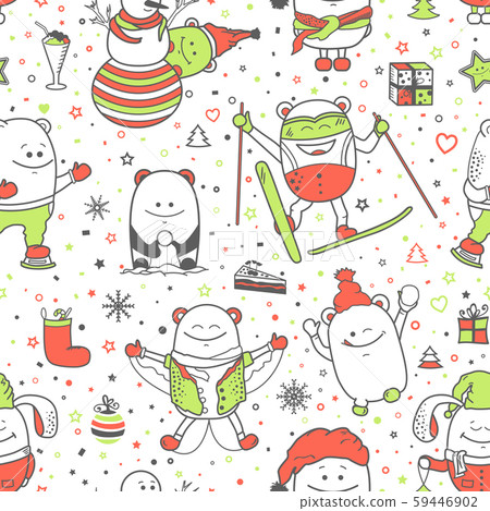 Christmas seamless pattern with funny monsters - Stock Illustration ...