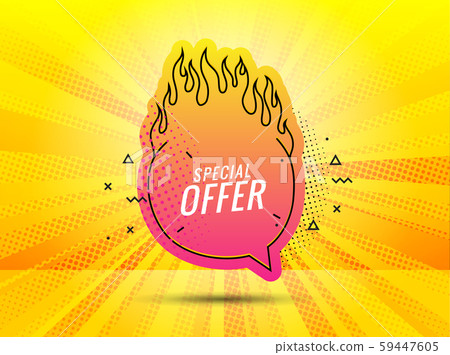 Discount banner shape. Special offer badge. Sale coupon bubble icon. Abstract yellow sunbeams 59447605