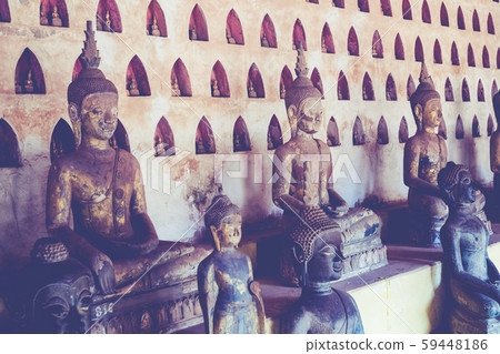 Laos, Old Buddha image in Wat Sisaket popular Laos, Old Buddha image in Wat Sisaket popular 59448186