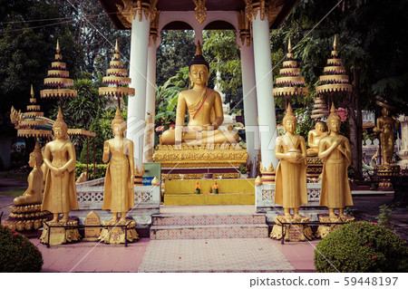 Laos, Old Buddha image in Wat Sisaket popular Laos, Old Buddha image in Wat Sisaket popular 59448197