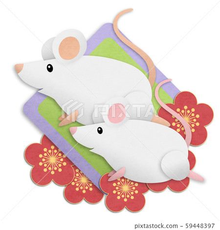 Japanese paper-white mouse illustration, two running 59448397