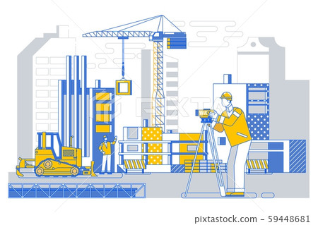 Surveyor builder Engineer with theodolite transit equipment at construction site outdoors during 59448681