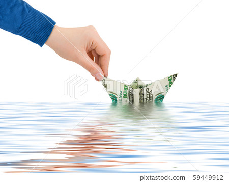 Hand launching money ship 59449912