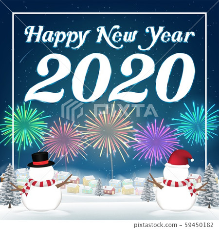 Happy new year 2020 with snow village background - Stock Illustration ...