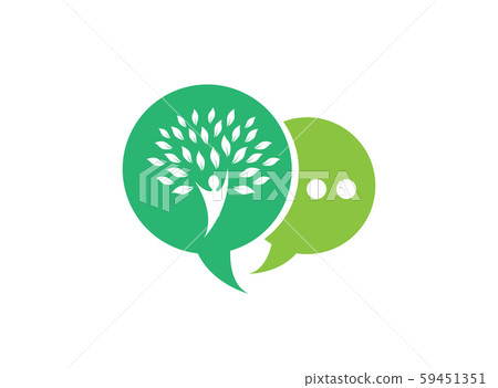 Tree trunk with head and green leaves logo design Tree trunk with head and green leaves logo design 59451351