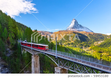 Zermatt, Switzerland. Gornergrat train on bridge Zermatt, Switzerland. Gornergrat train on bridge 59453180