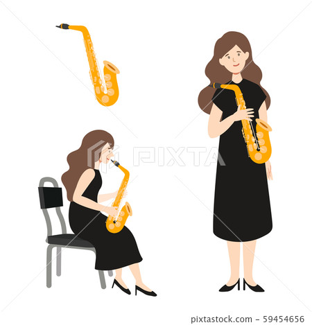 Vector illustration of woman holding alto saxophone 59454656