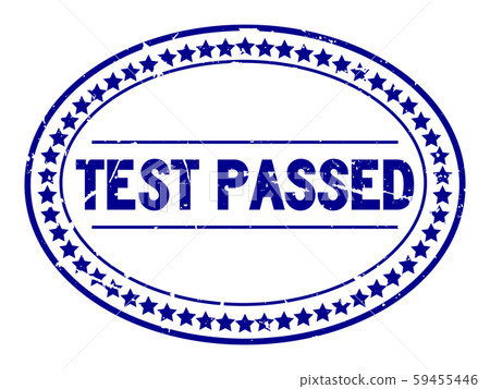 Grunge blue test passed word oval rubber seal stamp 59455446
