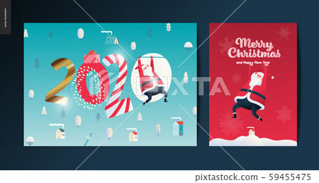 Merry Christmas and Happy New Year greeting cards set 59455475