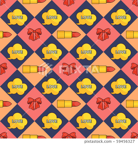 Seamless pattern with red plump sexy female lips, lipstick and bow. Seamless pattern with red plump sexy female lips, lipstick and bow. 59456327
