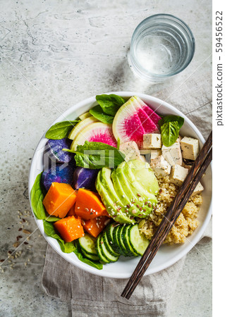 Quinoa salad with tofu, avocado and vegetables  59456522