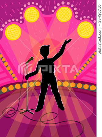 Man on stage with a microphone. TV show. Performance in a tester. 59456710
