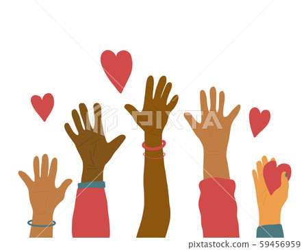 Volunteers hands up concept. Vector simple design 59456959