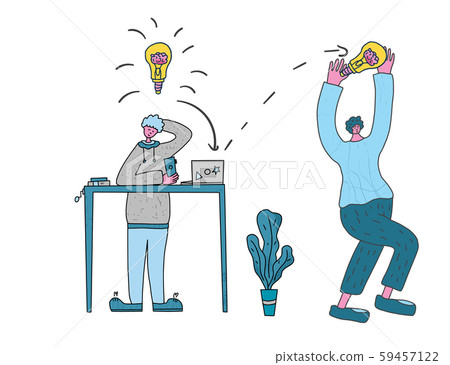 Plagiarism flat concept. Thief stealing an idea. 59457122