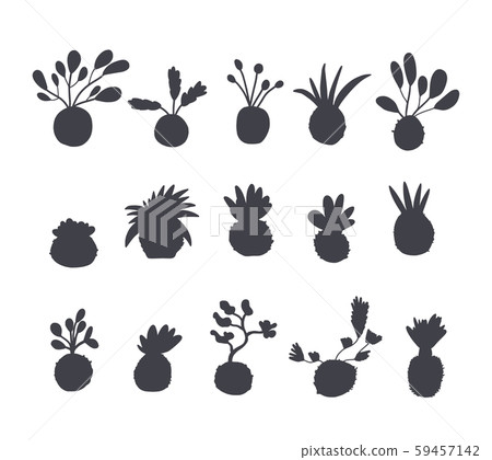 Kokedama set. Doodle vector asian plant collection 59457142