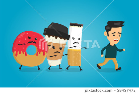 Angry donut, coffee paper cup and cigarette 59457472