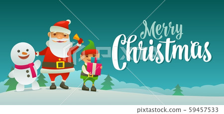 Santa claus, snowman and elf with gift. Flat vector illustration Santa claus, snowman and elf with gift. Flat vector illustration 59457533
