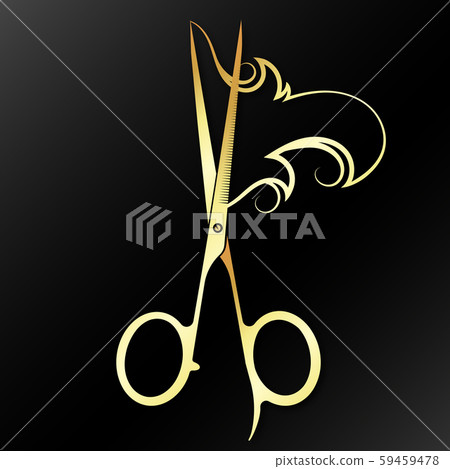 Gold scissors and lock of hair 59459478