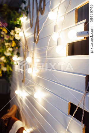 Beautiful retro luxury light lamp decor glowing. Garland Light Bulb. Beautiful retro luxury light lamp decor glowing. Garland Light Bulb. 59459746