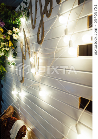 Beautiful retro luxury light lamp decor glowing. Garland Light Bulb. 59459751
