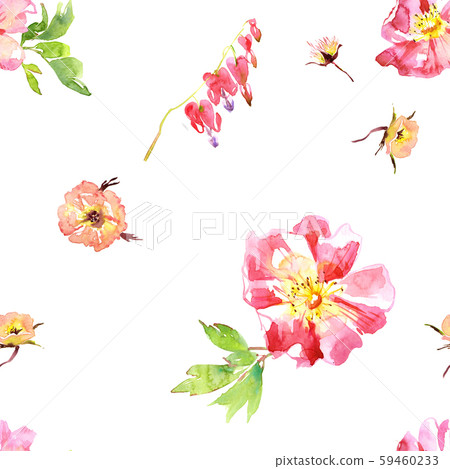 Wedding bridal romanric rustic warm seamless pattern. Hand drawing watercolor pink and purple and 59460233