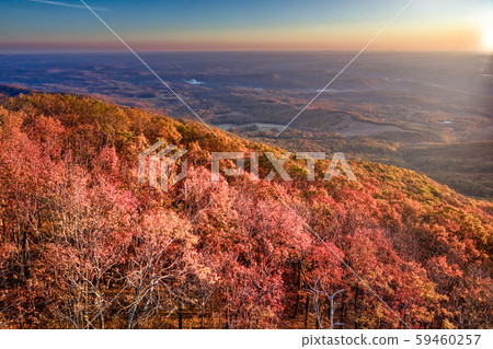 Aerial sunset with sunrays in Jasper in dramatic fall landscap 59460257