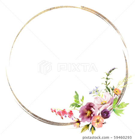 Wedding frame wreath bridal romanric rustic warm bouquet. Hand drawing watercolor pink and purple Wedding frame wreath bridal romanric rustic warm bouquet. Hand drawing watercolor pink and purple 59460293