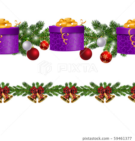 Christmas decorations with fir tree and decorations seamless border 59461377