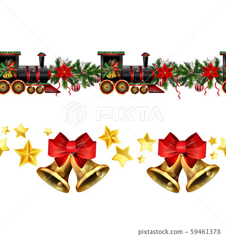 Little Christmas train seamless pattern decorated red ribbon Vector Little Christmas train seamless pattern decorated red ribbon Vector 59461378